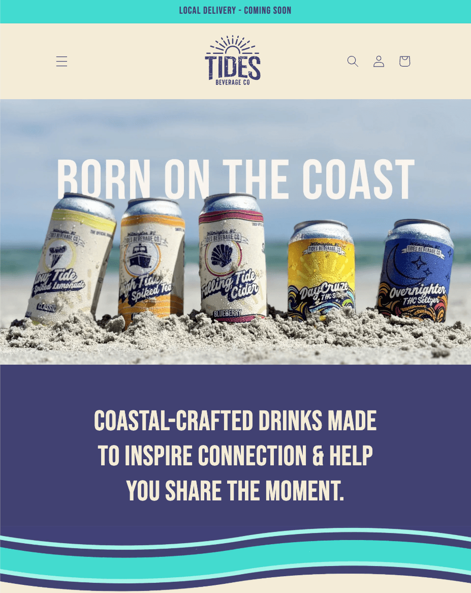Tides Beverage Co. storefront homepage